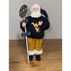 West Virginia Mountaineers Santa Claus Figurine Christmas Stop Sign 12"